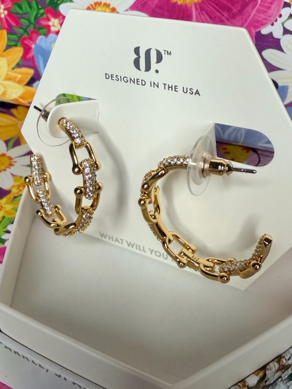 Gold Crystal-Accented Hoop Earrings -